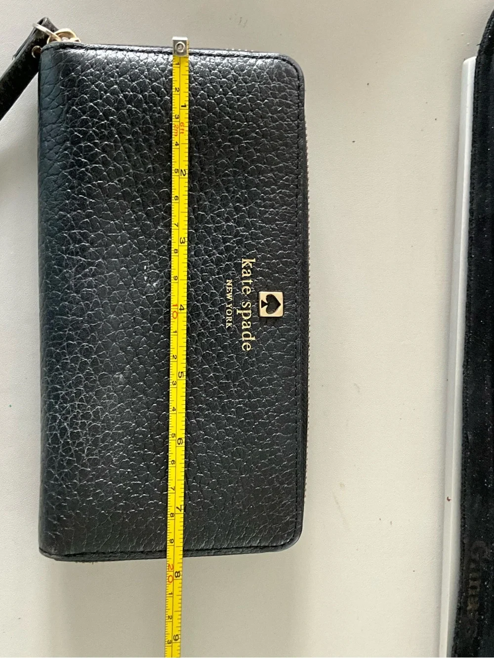 kate spade Black Leather Zip-Around Card Wallet with Gold Hardware